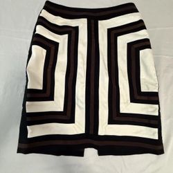 White House Black Market sz 6 Pencil Skirt Geometric Black Cream Brown Lined