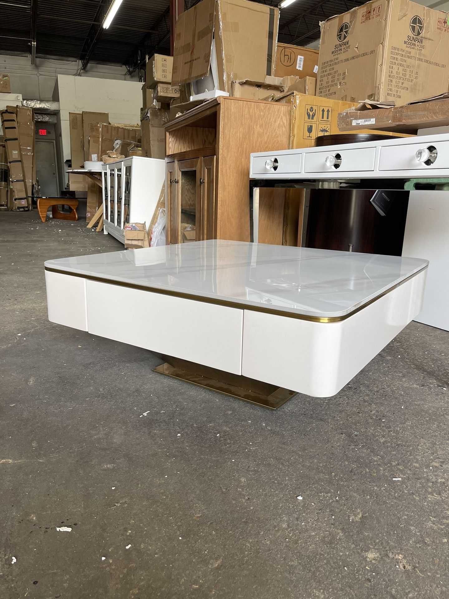 Hyrup Modern Square Storage Coffee Table with 2 Drawers Marble Countertop