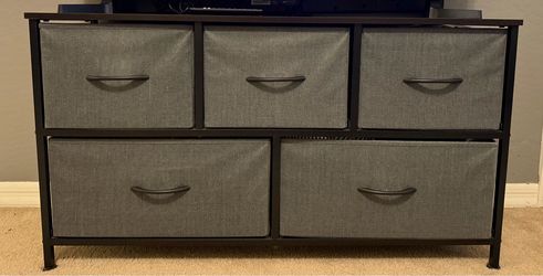 Grey 5 Drawer Fabric Dresser Organizer (39x12x22)