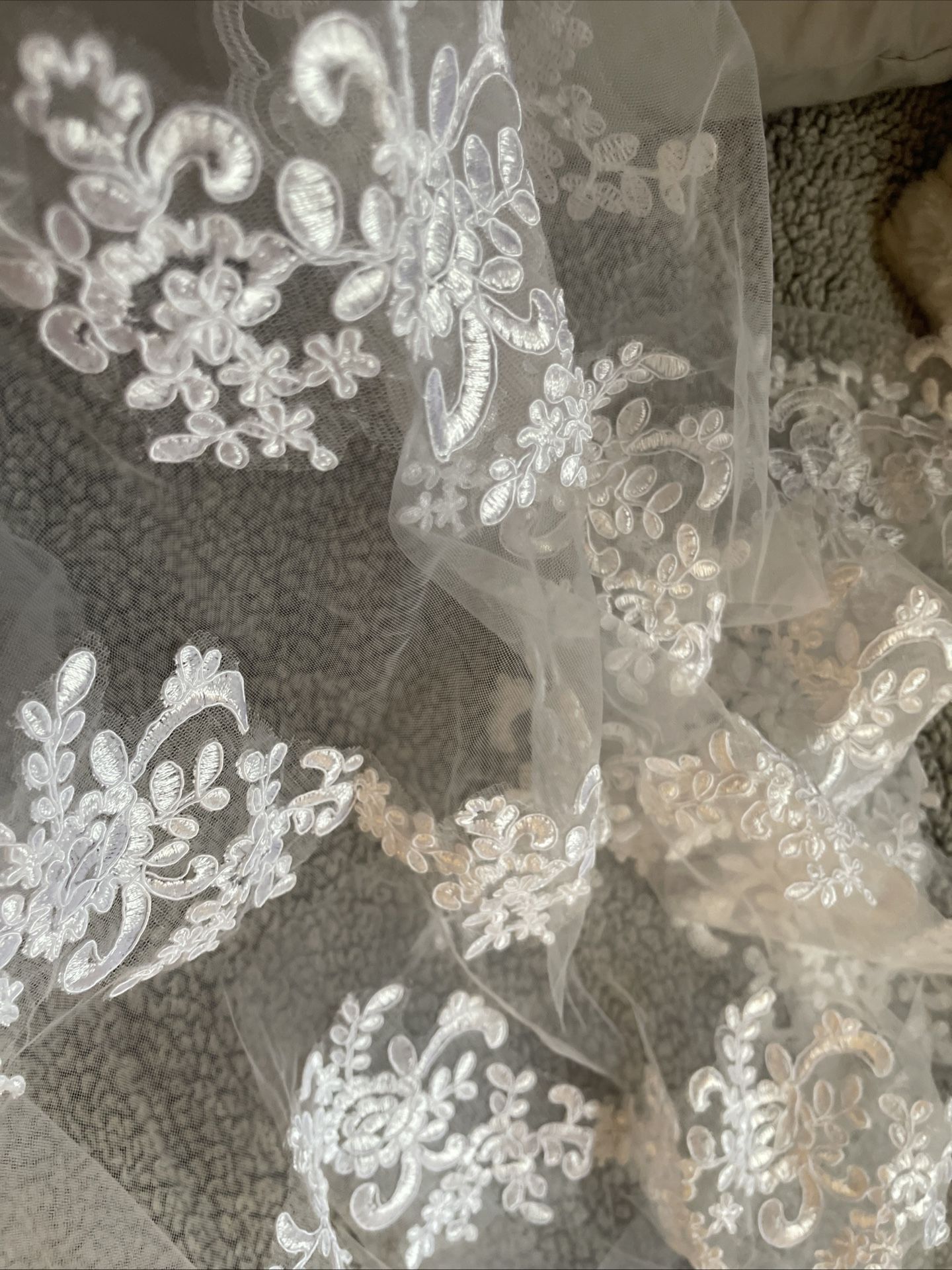 Cathedral Wedding Veil With 3D Flowers Ivory Color