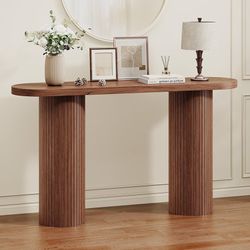 55 Inch Fluted Console Table, Oval Entryway Table, Mid-Century Sofa Tables Behind Couch, Curved Side Tables, Narrow and Long, Home Decor Furniture for