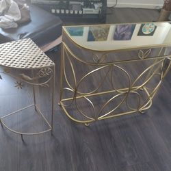 Gold Console + Corner Side Table Set 