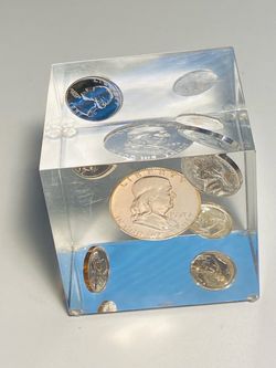 5 Beautiful 1957 Proof Coins In Square Lucite. A Really Beautiful set. A Great Gift