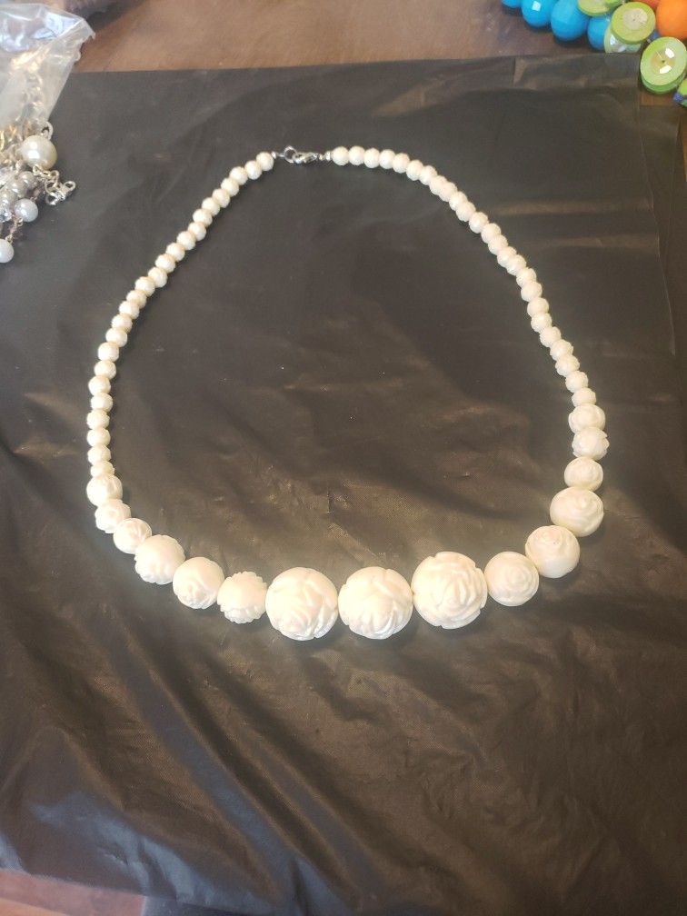 Vintage Large Plastic Carved Roses Necklace