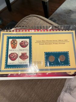 Indian Head Pennies 1904 & 1905 with Pueblo Art Stamps