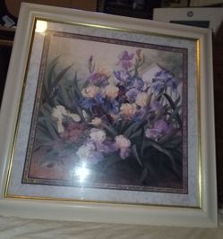 Beautiful 32"x 32" Home Interior Gifts Glass Framed Floral Art Signed Painting