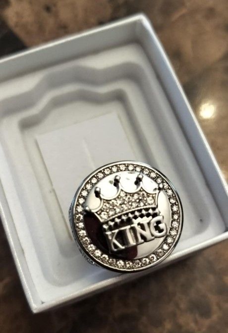 "King" size 8 Stainless Steel Ring with Cubic Diamonds