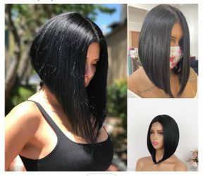CINHOO Short Razored A-Line Bob Black Women Wigs,Angled Cut Bob Wig Synthetic Short Straight Bob Lace Front Wig Shoulder Length Wigs for Women Daliy P