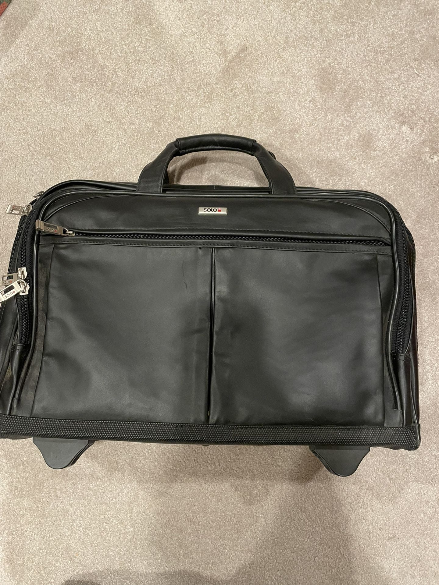 Laptop Rolling Bag Solo 17.3 inch Computer Black Travel Briefcase Leather