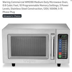 Waring Commercial WMO90 Medium Duty Microwave Oven, 0.9 Cubic Feet, 10 Programmable Memory Settings, 5 Power Levels, Stainless Steel Construction, 120