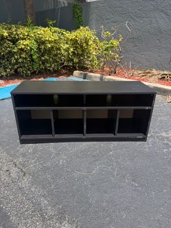 Black Low TV Stand with Open Shelves