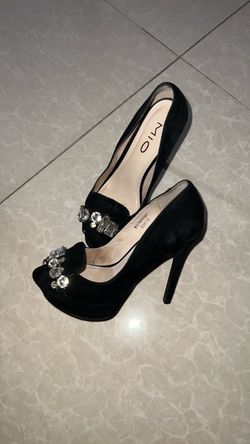Black Suede Crystal High Heels