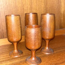 Hand Carved Teak Wood Cup Set