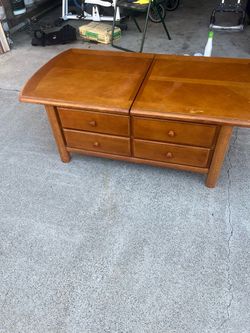 Wood Coffee Table with 2 drawers and sliding top