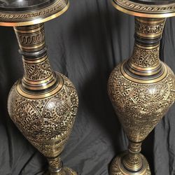 2 Hand Engraved Bronze Floor Vases.