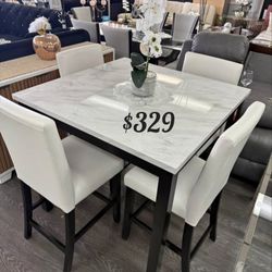 Gorgeous 5-pc White Counter Height Dining Set 