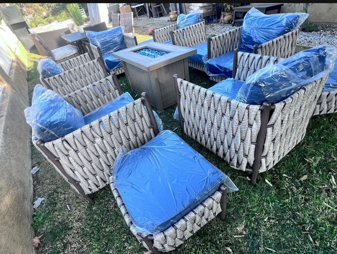 Brand New Patio Outdoor Furniture Set With Fire Pit Sunbrella Fabric