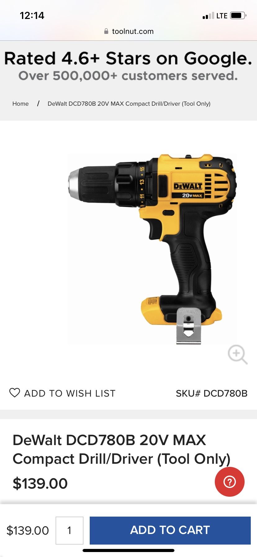 DeWalt DCD780B Drill / Tool Only