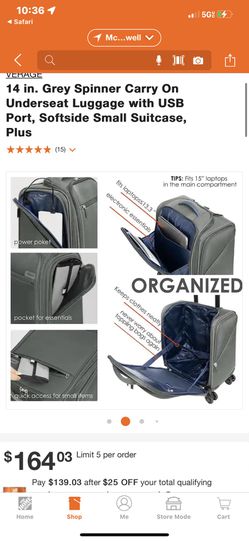 VERAGE 14 in. Blue Spinner Carry On Underseat Luggage with USB