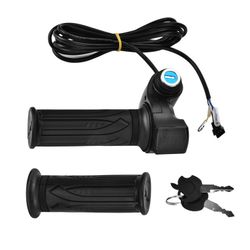  E-Bike Throttle Grip, 12v-84v Universal Electric Bicycle Scooter Handlebar Grip Twist Throttle with LCD Battery Voltage Display Key Knock for Mo