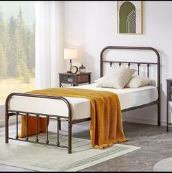 New Open Box Vecelo Victorian Heavy-Duty Metal Twin Platform Bed With Headboard