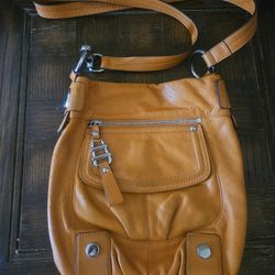 Orange Leather Crossbody Bag By b. Makoswky