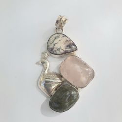 S925 Pendant  Heavy (a lot Of Thick Silver) Vintage Made Beautiful Piece With Precious Stones