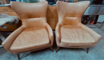 2 West Elm Leather Wingback chairs