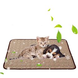 New  Cooling Mat for Dogs Cats Ice Silk Pet Self Cooling Pad Blanket for Pet Beds/Kennels/Couches /Car Seats/Floors Brown Large
