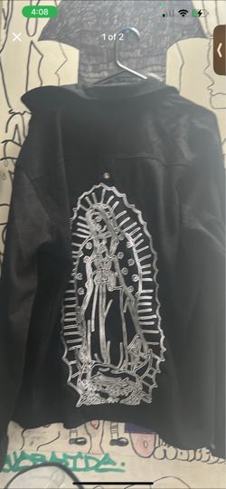 Black Jacket with Virgin Mary Embroidery