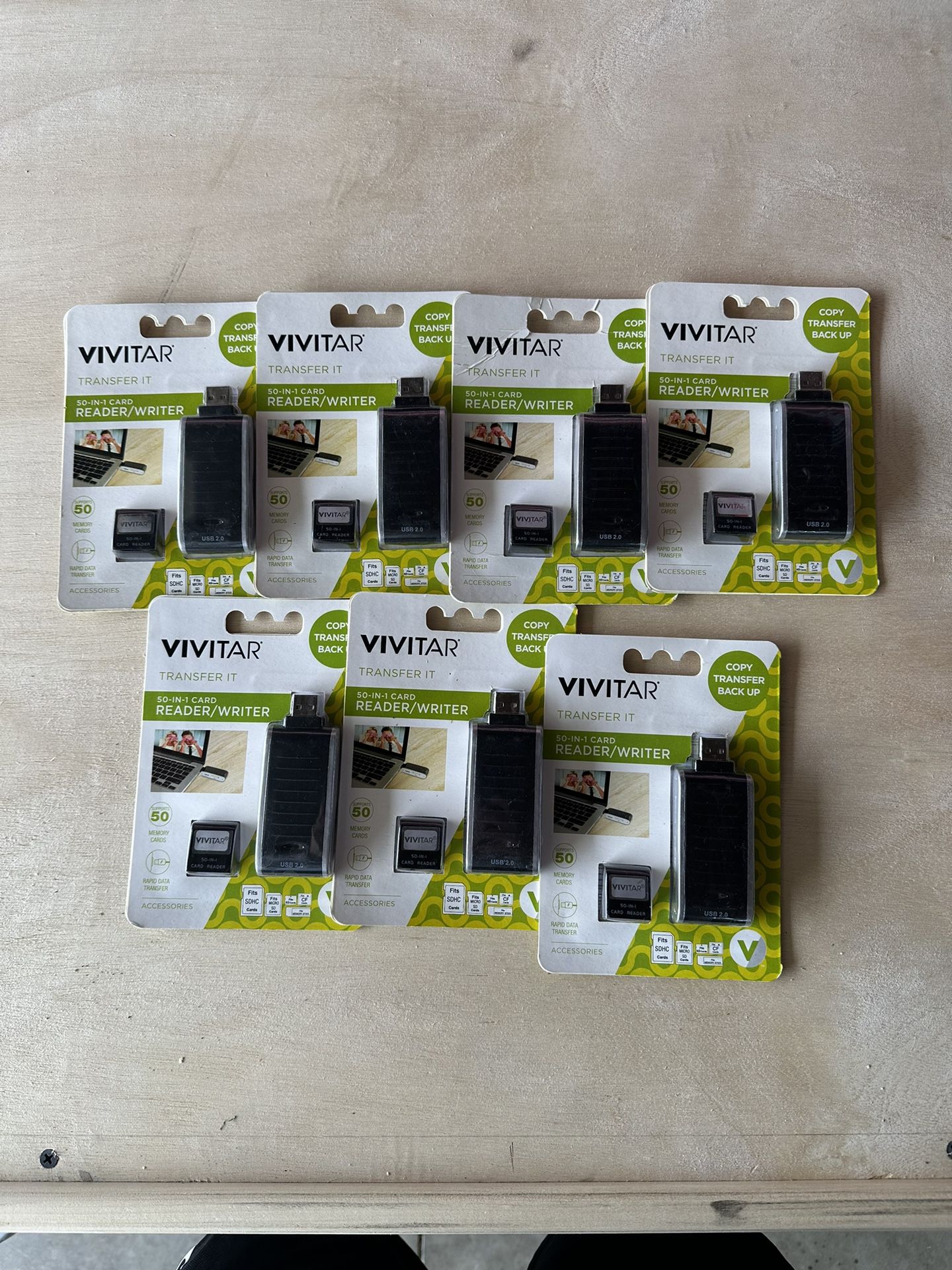 Lot of 7 Vivitar VIV-RW-5000-BLK Reader 50-in-1 Card - Black (NEW)