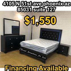 Queen size led bedroom set with pillow top mattress and Boxspring brand new