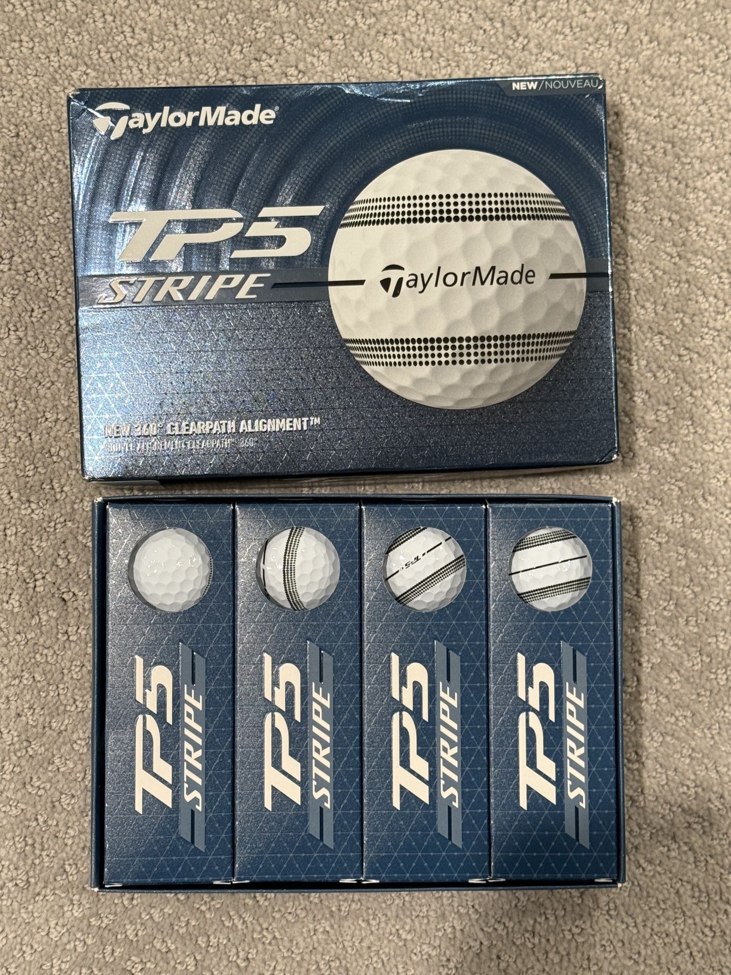 TAYLORMADE TP5 GOLF BALLS 360° Stripe White 1 dozen 12 Balls NEW IN BOX