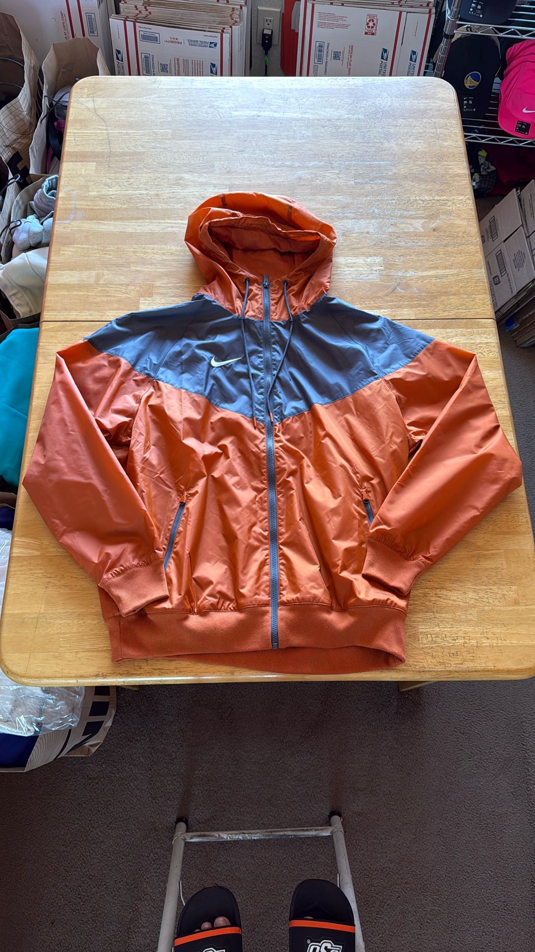 New Nike Windrunner Windbreaker Hoodie Jacket Orange Gray Men’s M Medium, L Large