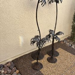 Set Of Four Metal Palm Tree Candle Holders – Indoor/Outdoor Decor – Statement Pieces