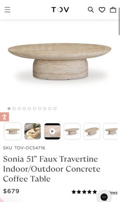 TOV Sonia 51" Faux Travertine Indoor/Outdoor Concrete Coffee Table