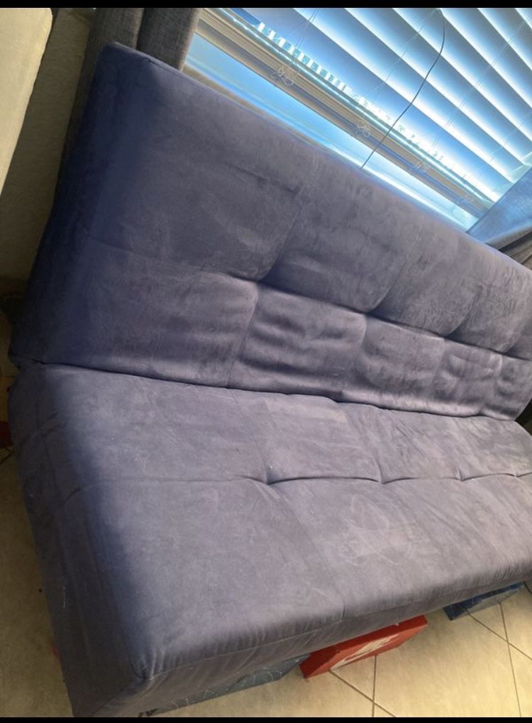 Blue suede sleep couch double