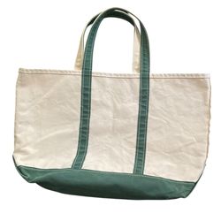 Vintage LL Bean Boat & Tote Dark Green Trim Canvas Bag