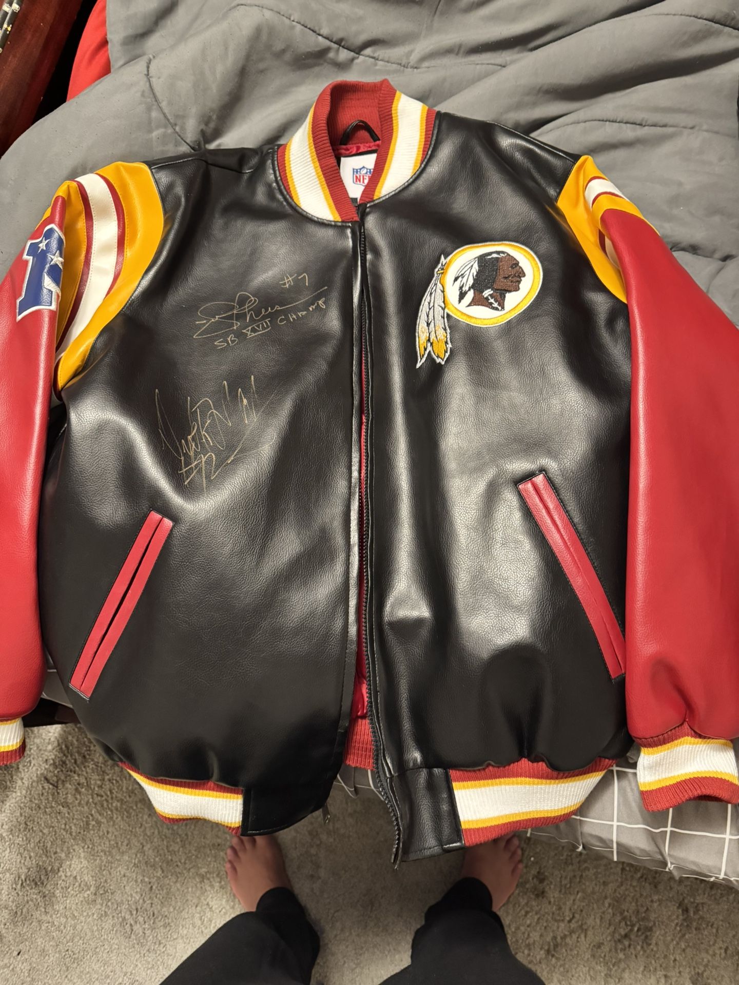 Joe Theismann/Dexter Manley Autographed Leather Redskins Jacket