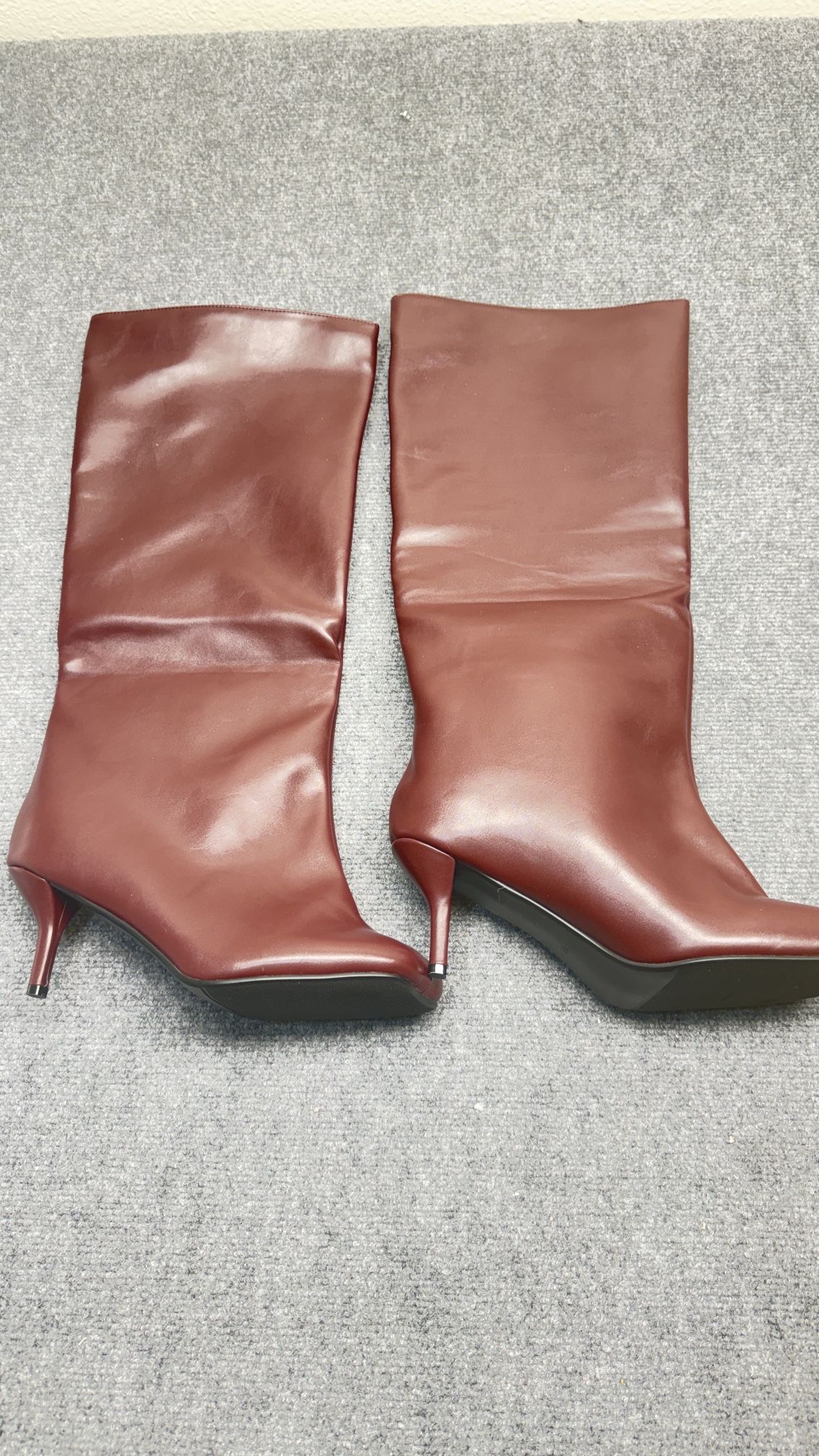 Women’s Knee High Suede Boots Wide Calf Square Toe Stiletto Heel