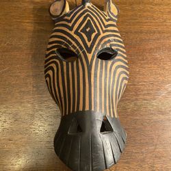 African Hand Carved Painted Wooden Zebra Mask Wall Hanging VTG 10” x 5”