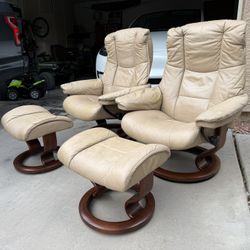 (2) Ekornes Stressless “ Mayfair “ Recliners and Ottomans