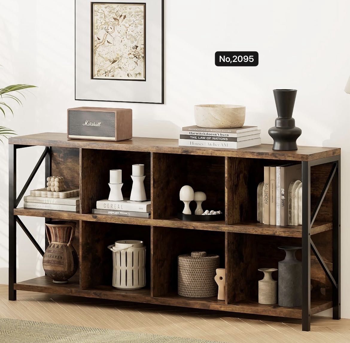 63 Inches, 8 Cube Storage Organizer Bookshelf, Industrial Horizontal Bookcase, Accent Cubby Shelf, Media Console Table for Living Room, Home and Offic