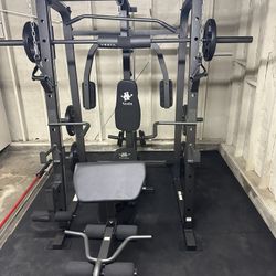 Smith Machine 1001 w/Bench Attachment | 230lb Bumpers Olympic Weights | 7ft Olympic Bar | Gym Equipment | FREE DELIVERY🚚