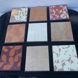 Modern Botanical Wall Art Set of 9 – Leaf Pattern Mixed Colors Square Panels