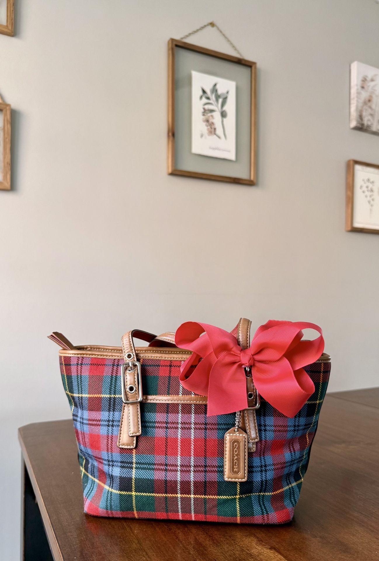 Vintage Coach Holiday Tartan Plaid Mini Bag Tote