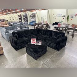Halloween Day Black corduroy sectional sofa with ottoman