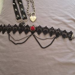 Gothic Choker Jewelry Lot Studded Lace Chain Necklaces