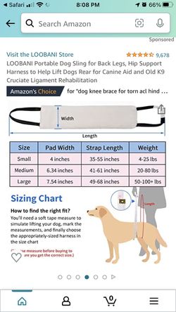 LOOBANI Portable Dog Sling for Back Legs Size M Thumbnail