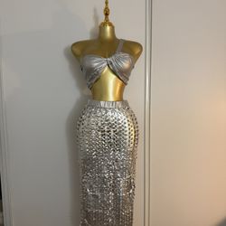 2 Piece Skirt Set Silver 